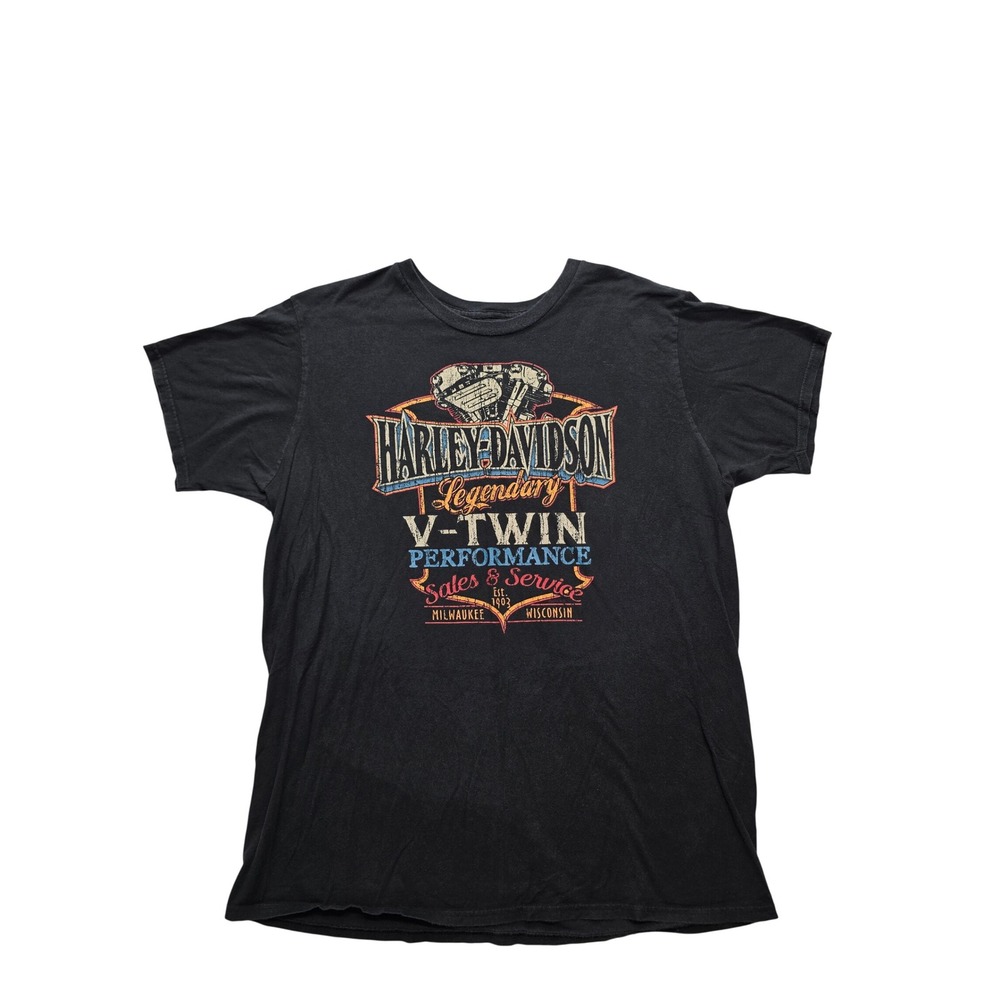 Harley Davidson V-Twin Performance Graphic Tee Pig Trail Black‎ Mens XL